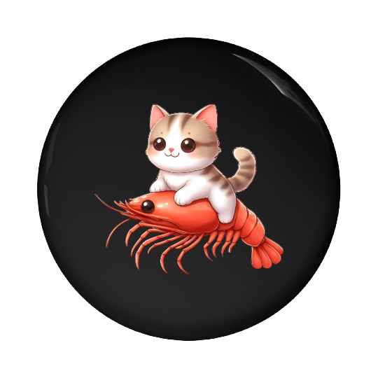 Cat rides on shrimp Pin Buttons