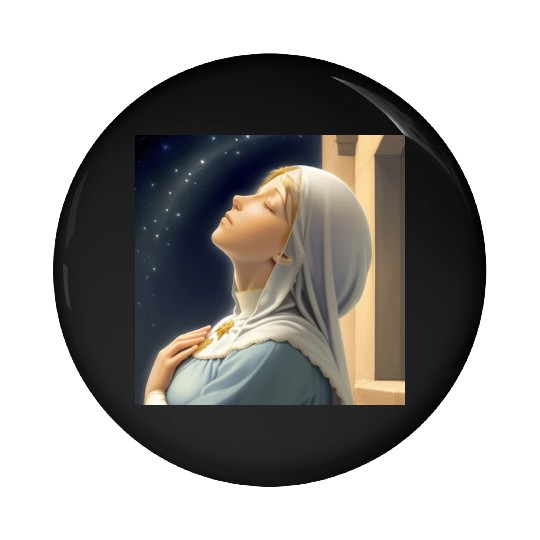 Virgin Mother Mary Praying on a Starry Night Pin Buttons