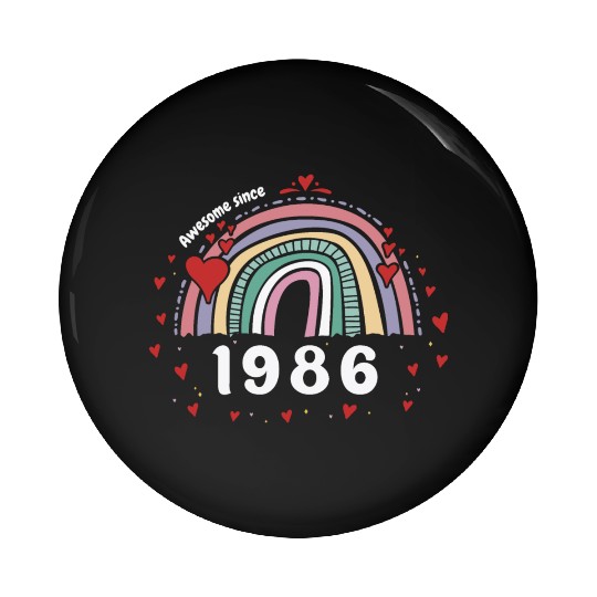 Cute Rainbow Awesome 1986 - 37th Birthday w/ Pin Buttons