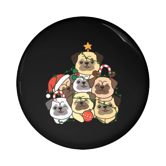 Pug Christmas Tree Funny Animal Christmas Pin Buttons