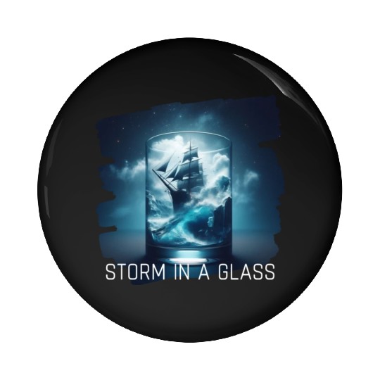 A storm in a glass with a ship Pin Buttons