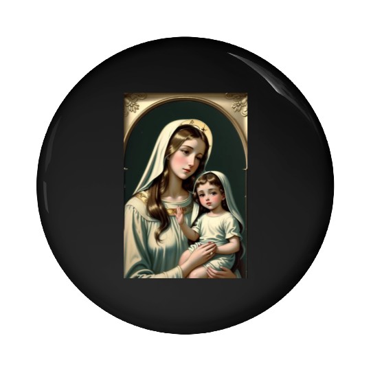 Mother Mary with Baby Jesus Vintage Styled Pin Buttons