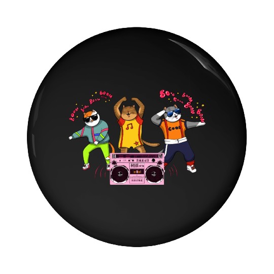 80's Fashion Breakdancer Cats Move To Pink Boombox Pin Buttons