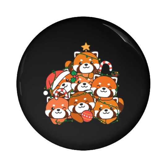 Red Panda Christmas Tree Funny Animal Pin Buttons