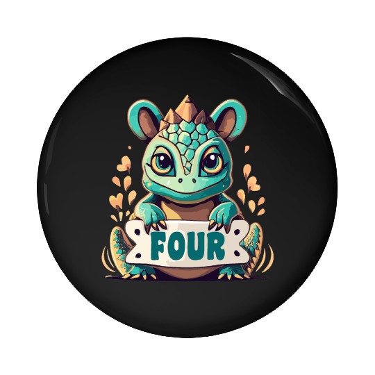 Fantasy Reptile Creature With Word "Four" Pin Buttons