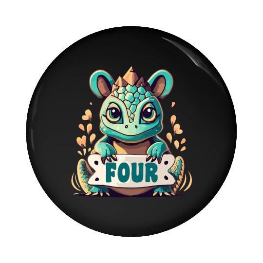 Fantasy Reptile Creature With Word "Four" Pin Buttons