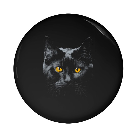 Black Cat Face Yellow Eyes Cat Halloween Costume B Pin Buttons