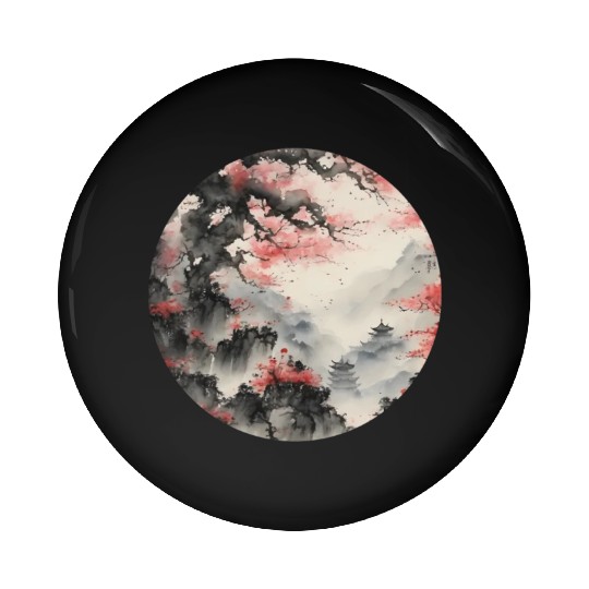 Circle of Serenity: Scenic Ink Art Pin Buttons