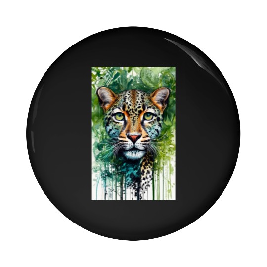 Leopard ink painting with green background Pin Buttons