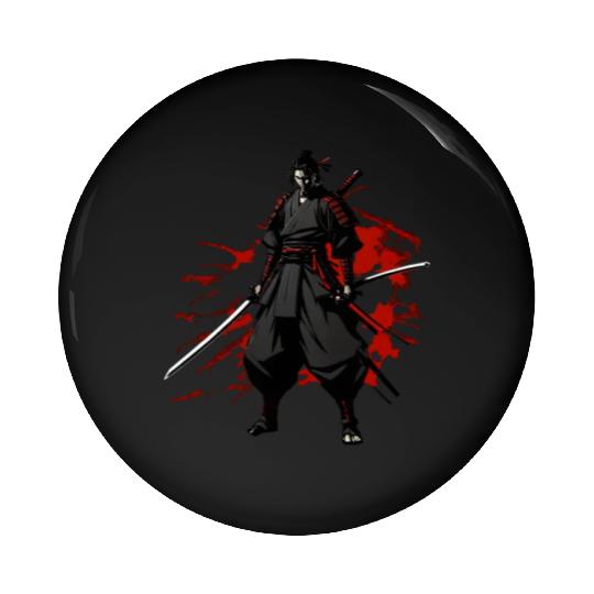 Anime Samurai Hero in Black Kimono Pin Buttons