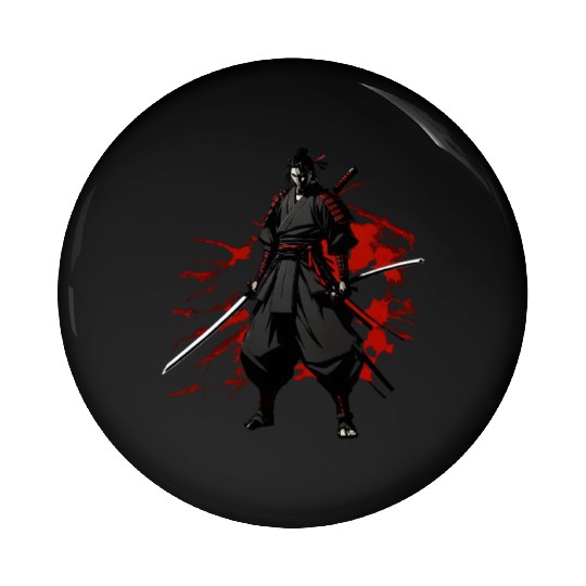 Anime Samurai Hero in Black Kimono Pin Buttons