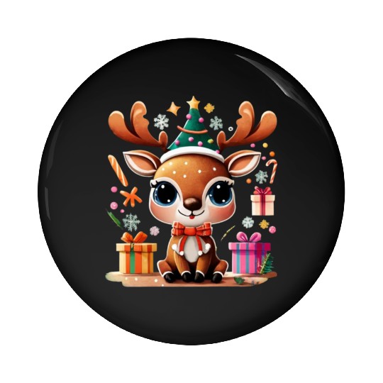 Cute Reindeer Merry Christmas Gift Happy Holidays Pin Buttons
