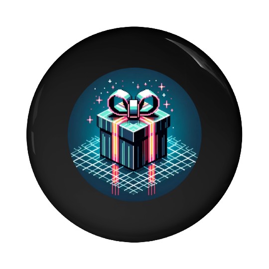 Cyberpunk Pixel Art Gift Box - Neon Ribbons Pin Buttons