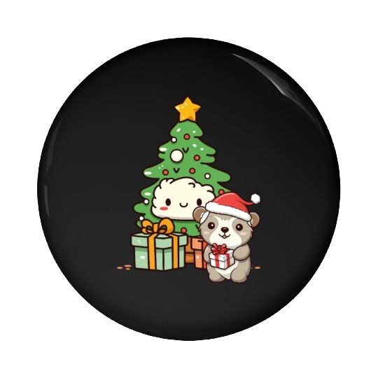 Cute Sloth with Christmas Tree Pin Buttons