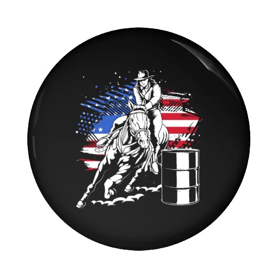 Retro American Flag Cowgirl Horse Barrel Racing Pin Buttons