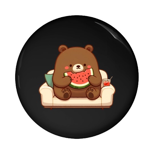 Cosy bear enjoying watermelon Pin Buttons