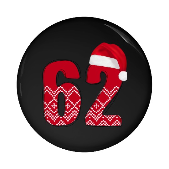 62 Red and White Christmas Number Sixty Two Pin Buttons