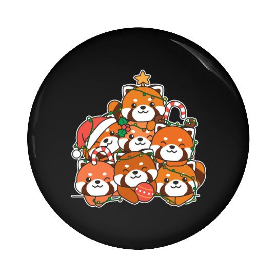 Red Panda Christmas Tree Funny Animal Pin Buttons