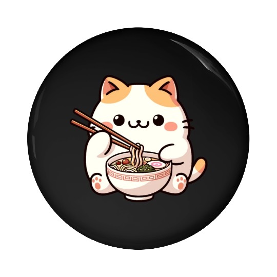 Neko Cat Eating Ramen Noodles Anime Pin Buttons