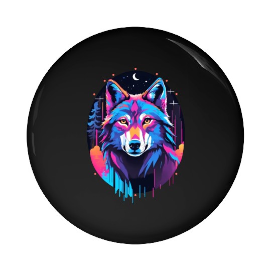 Eerie Blacklight Wolf Pin Buttons - Neon Colors