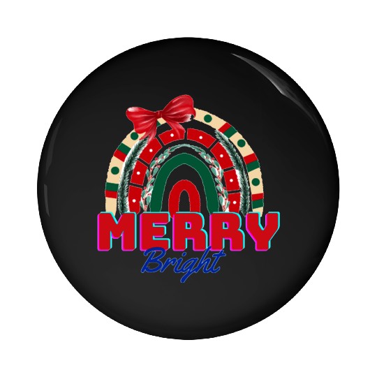 Merry and bright, rainbow art Pin Buttons