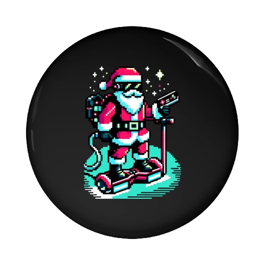 Witty 8-Bit Cyberpunk Santa Pin Buttons