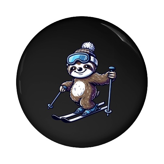 Relaxed Sloth Skier – Winter Fun on the Slopes Pin Buttons