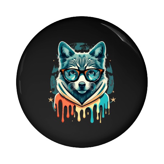 Hipster Wolf Drip Pin Buttons