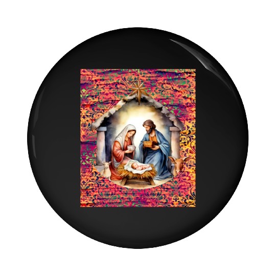 Nativity scene with Mary Joseph Baby Jesus Pin Buttons