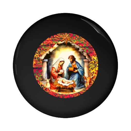 Nativity scene with Mary Joseph Baby Jesus Pin Buttons