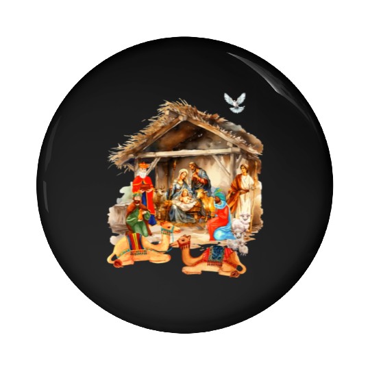 Nativity scene with Mary Joseph Baby Jesus Pin Buttons