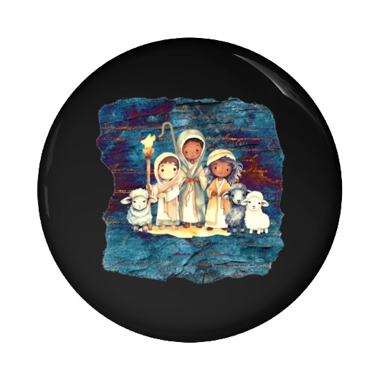 Christmas Nativity Scene Shepherds and Sheep Pin Buttons