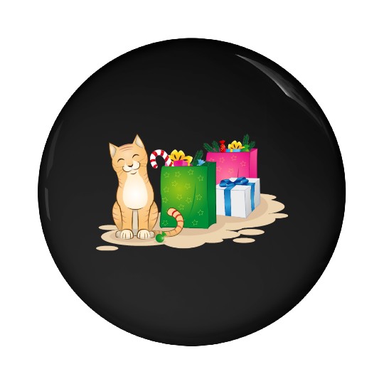 cute cat with christmas gifts Pin Buttons