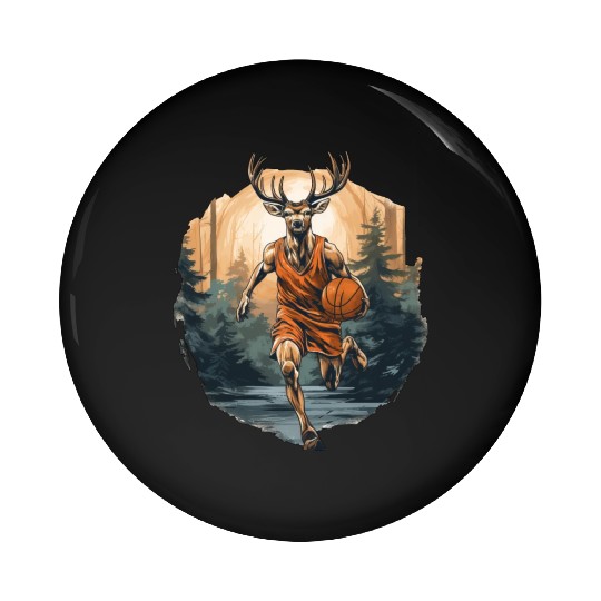 Basketball player deer Pin Buttons
