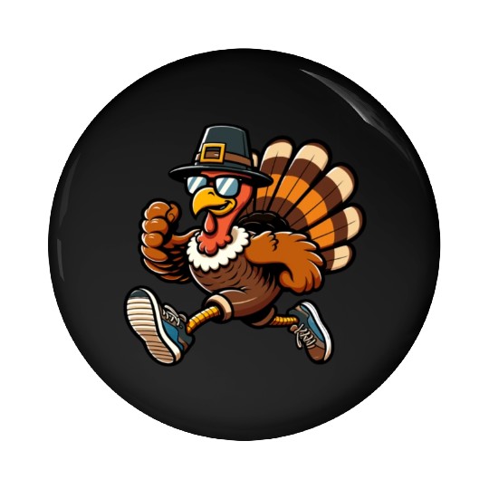 Running Turkey- Turkey Trot Running Thanksgiving Pin Buttons