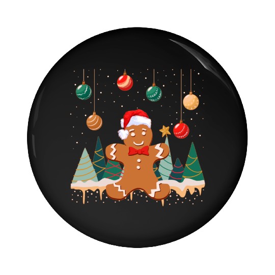 Gingerbread Man Cookie Snowy Christmas Ornaments Pin Buttons
