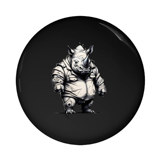 Combative Rhinoceros Pin Buttons