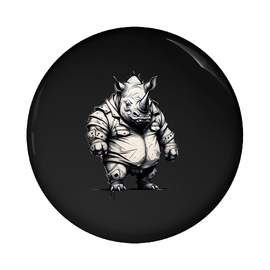 Combative Rhinoceros Pin Buttons