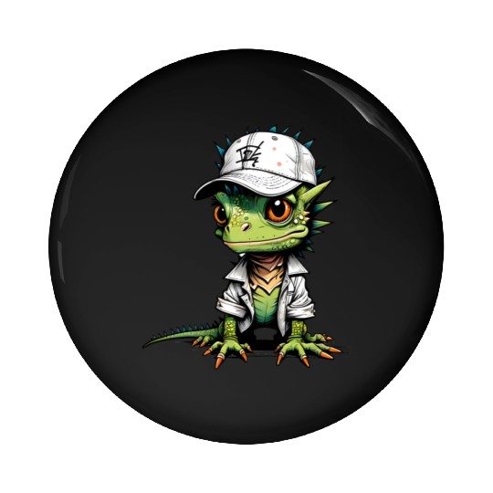 Cute lizard with cap Pin Buttons