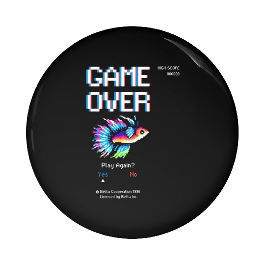 8 bit Arcade Retro Game Over Betta Fish Pin Buttons