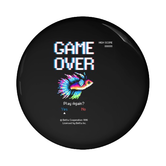 8 bit Arcade Retro Game Over Betta Fish Pin Buttons