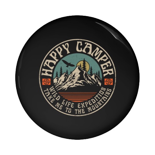 HAPPY CAMPER VINTAGE MOUNTAINS Pin Buttons