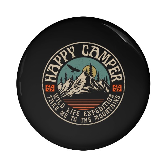 HAPPY CAMPER VINTAGE MOUNTAINS Pin Buttons
