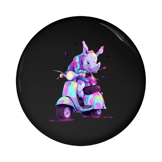 Rhino Riding Scooter Funny Rhinoceros Biker Moped Pin Buttons