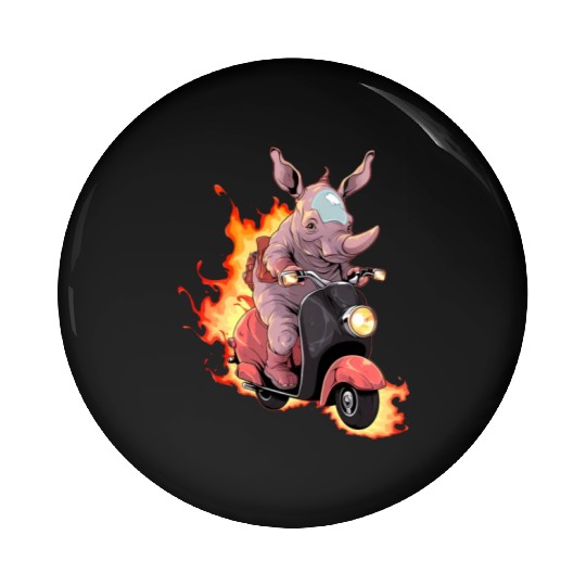Rhino Riding Scooter Funny Rhinoceros Biker Moped Pin Buttons