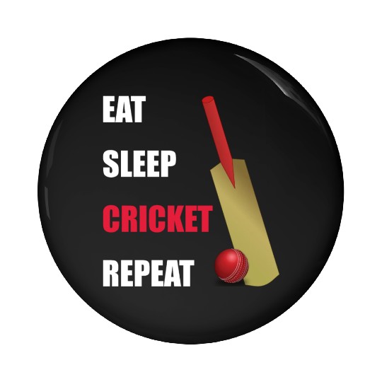 Eat Sleep Cricket Repeat Red and White Text Pin Buttons