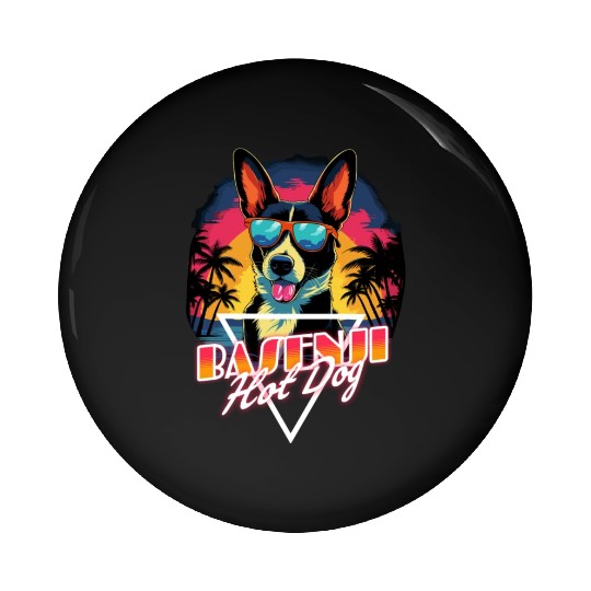 Retro Wave Basenji Hot Dog Pin Buttons