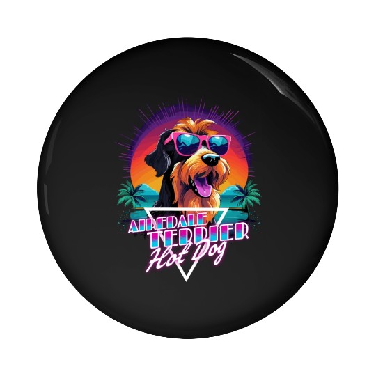 Retro Wave Airdale Terrier Hot Dog Pin Buttons