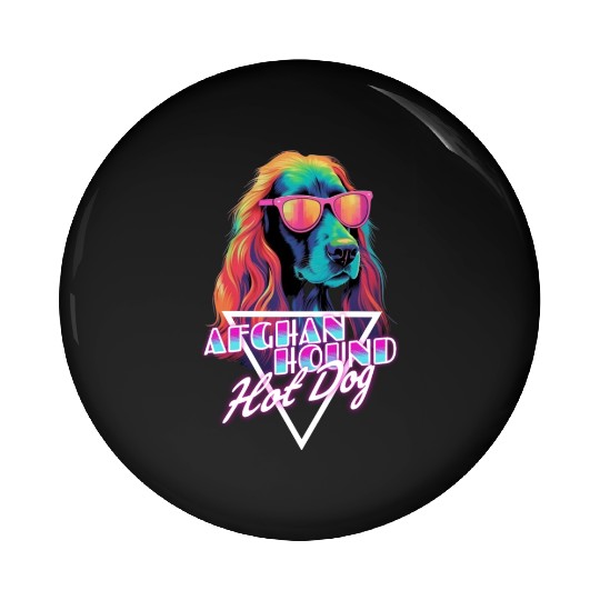 Retro Wave Afghan Hound Hot Dog Pin Buttons