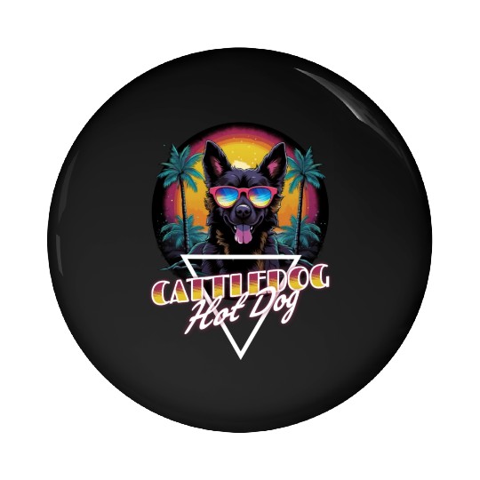 Retro Wave Cattledog Hot Dog Pin Buttons